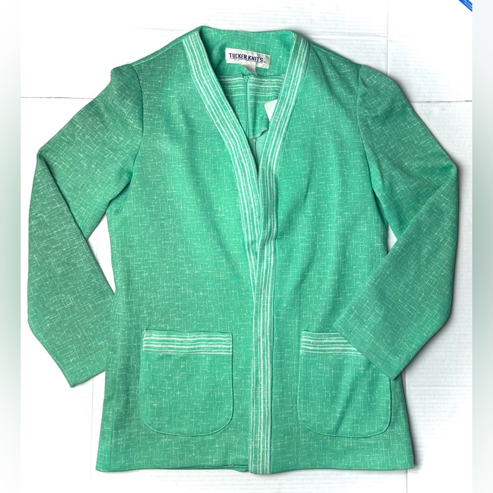 Vintage Tucker Knits Womens 12 Blazer Jacket Tank 2 Piece Cottagecore 70s Silk